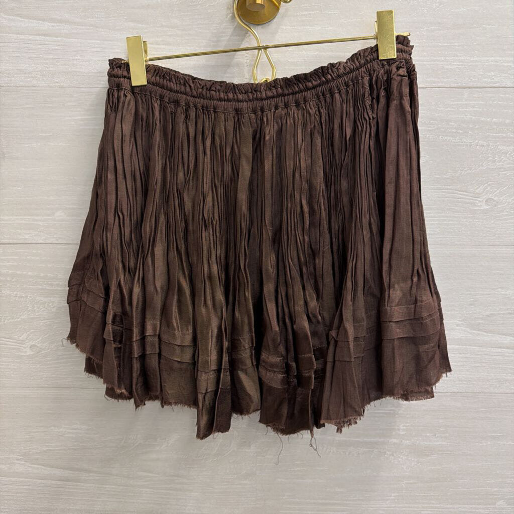 FP One Brown Silky Third Charm Shine Mini Skirt Small