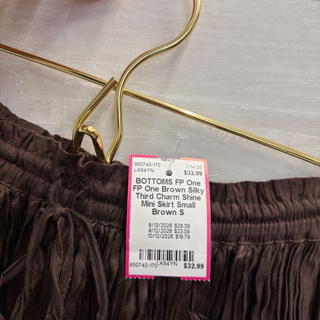 FP One Brown Silky Third Charm Shine Mini Skirt Small