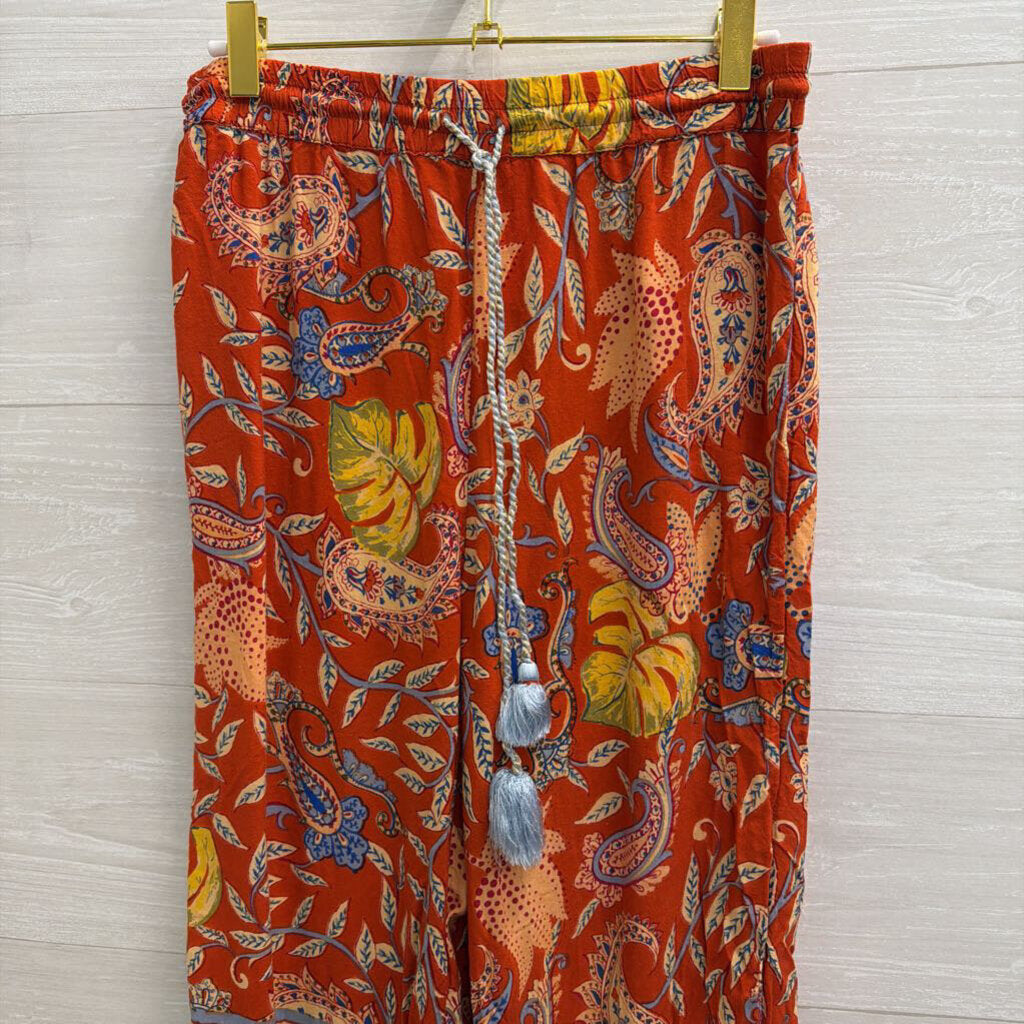 Anthropologie Orange/ Multi Print Pull On Pants Small