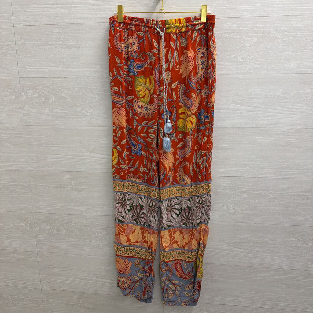 Anthropologie Orange/ Multi Print Pull On Pants Small