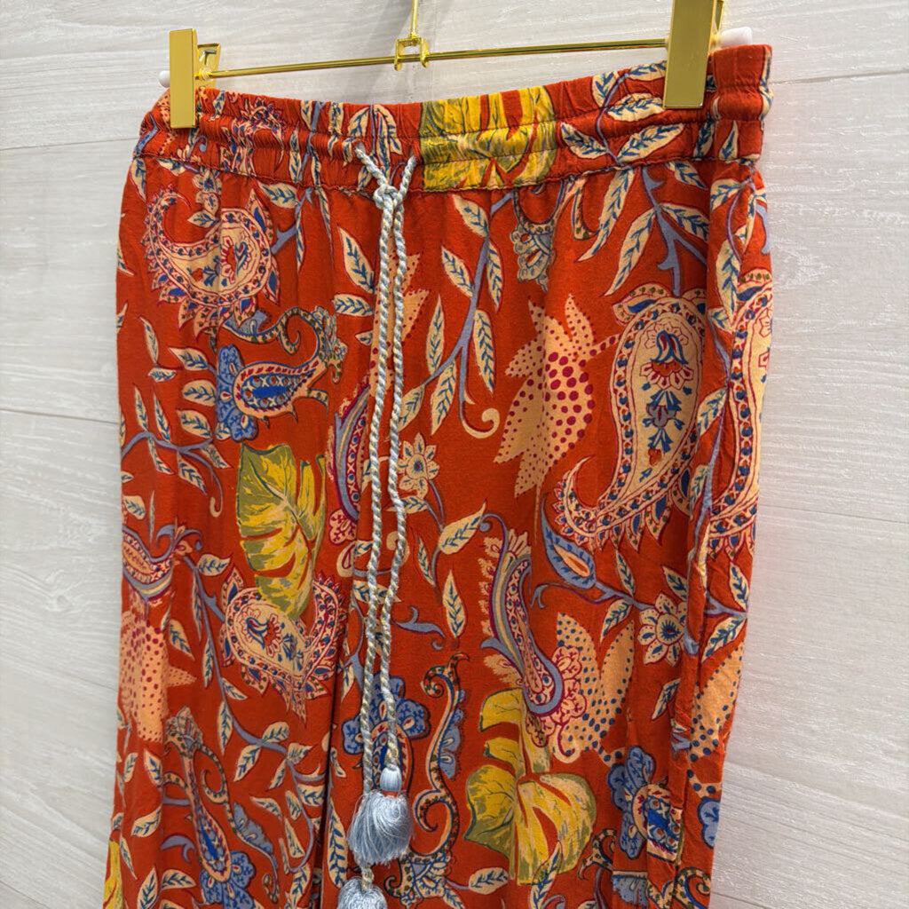 Anthropologie Orange/ Multi Print Pull On Pants Small