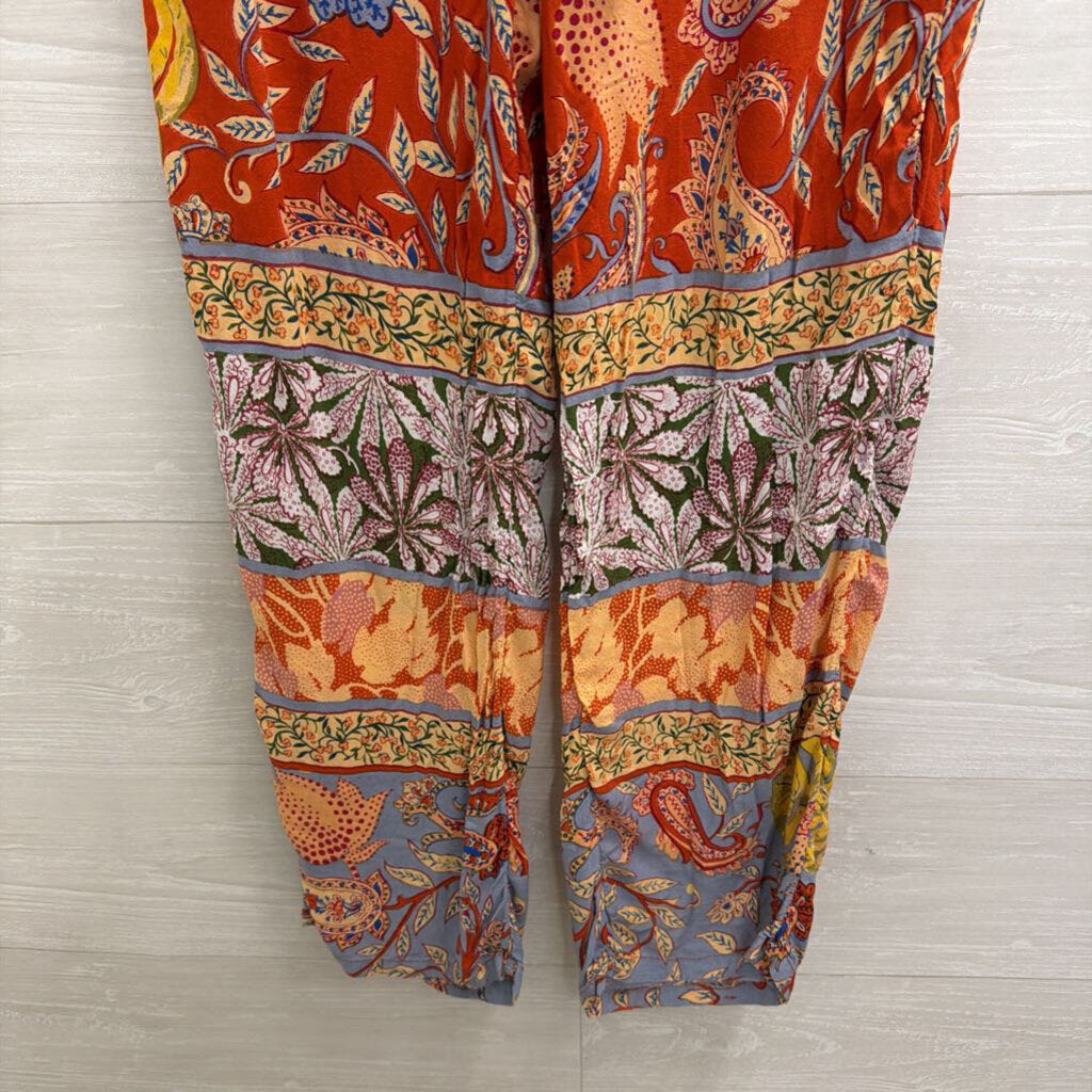 Anthropologie Orange/ Multi Print Pull On Pants Small