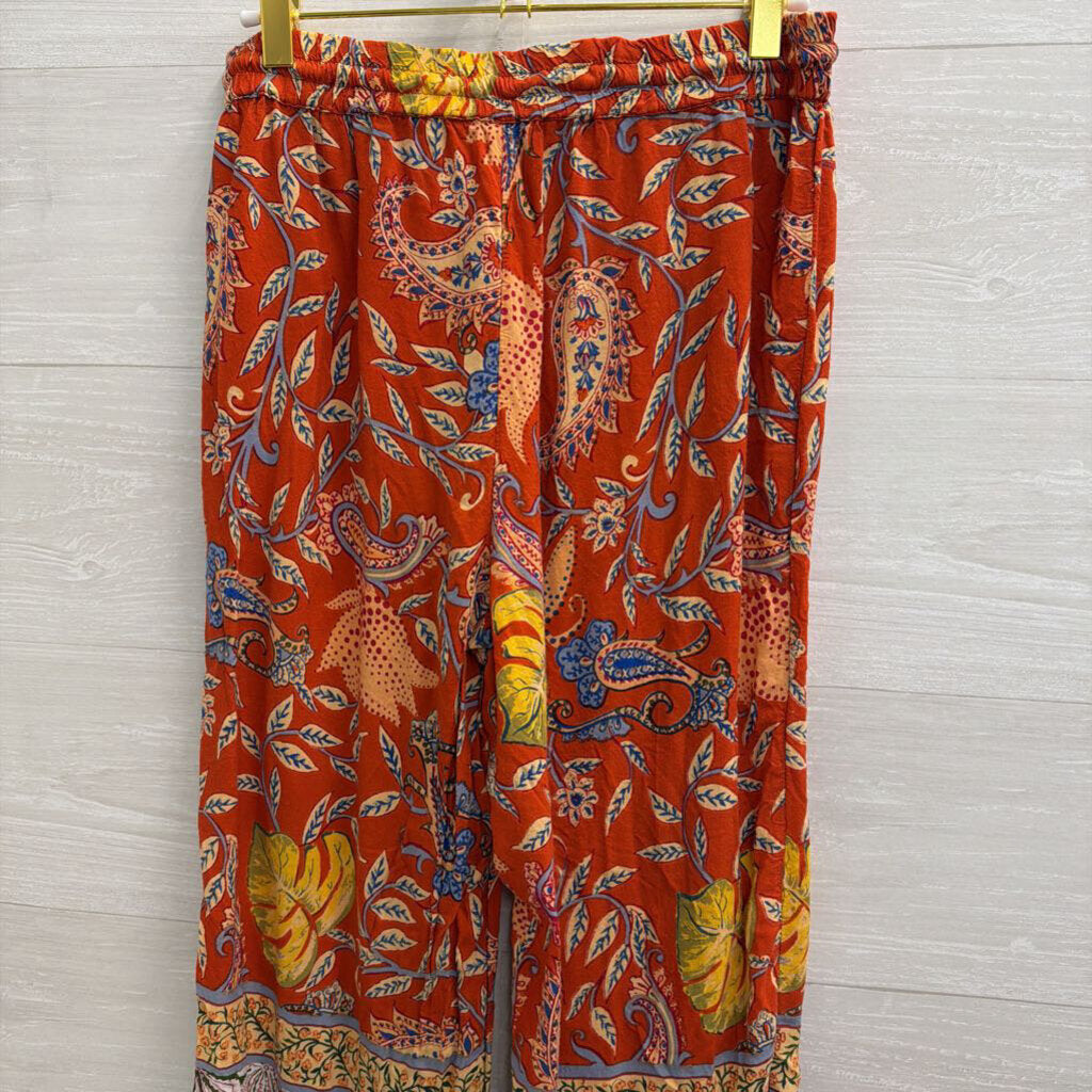 Anthropologie Orange/ Multi Print Pull On Pants Small