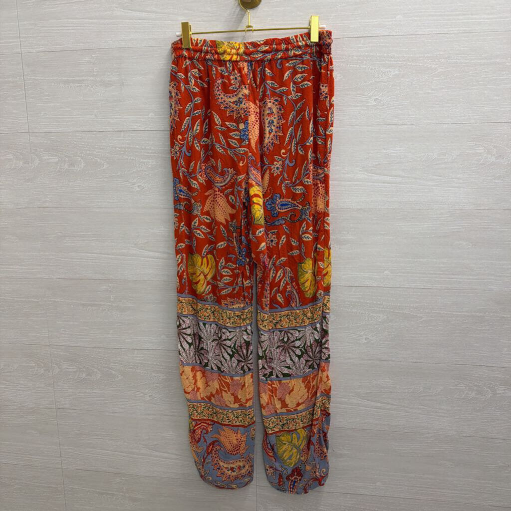 Anthropologie Orange/ Multi Print Pull On Pants Small