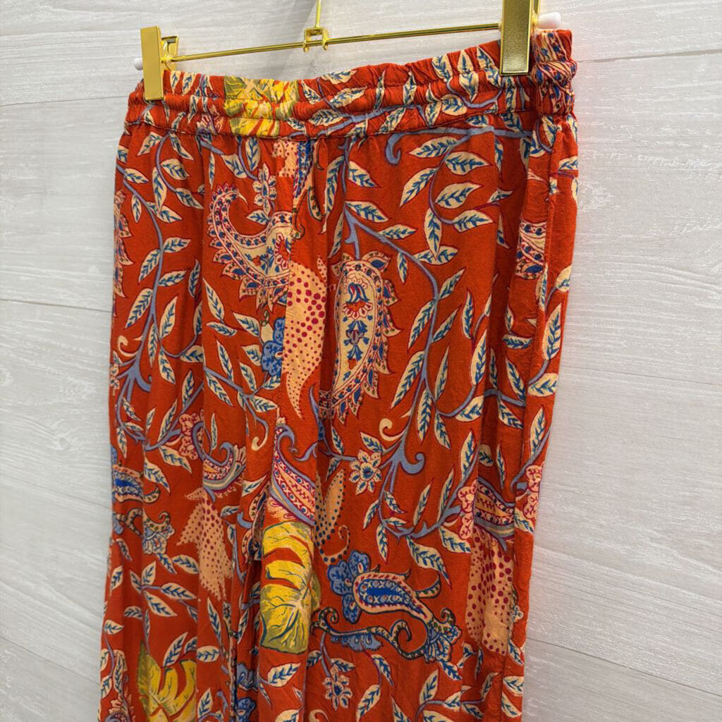 Anthropologie Orange/ Multi Print Pull On Pants Small