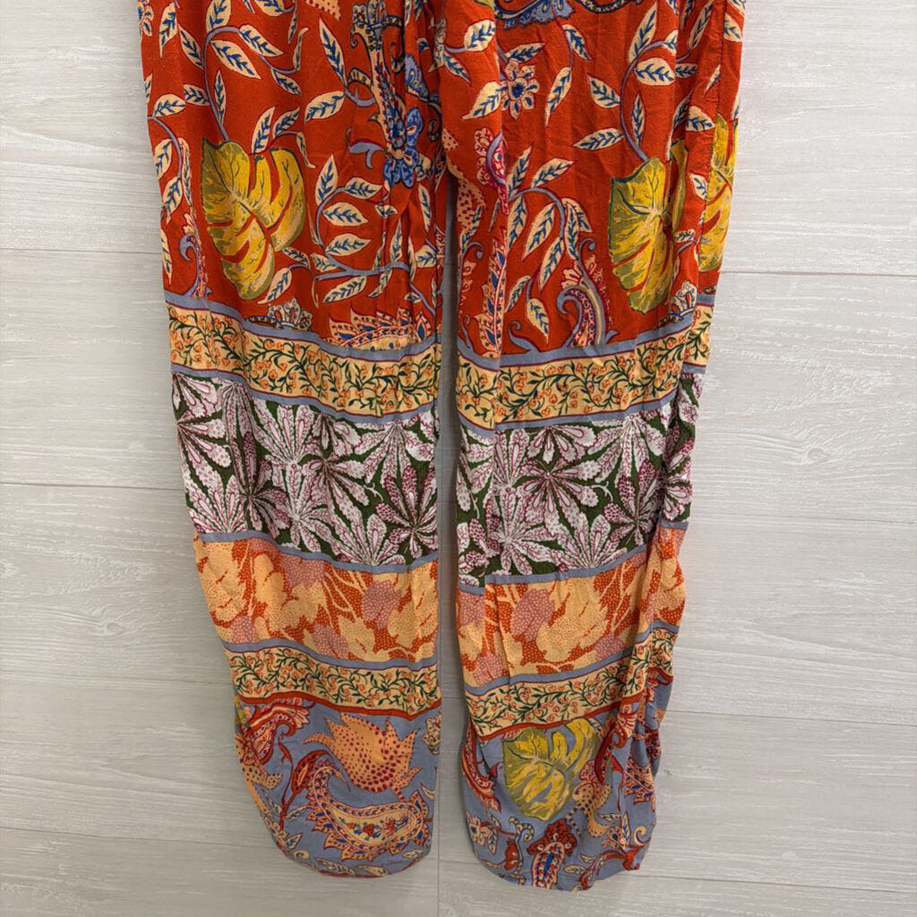 Anthropologie Orange/ Multi Print Pull On Pants Small