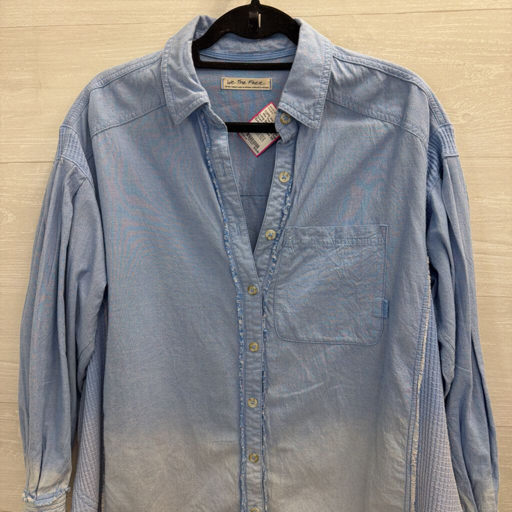 We The Free Blue Long Sleeve Button Down Oversized Top Extra Small