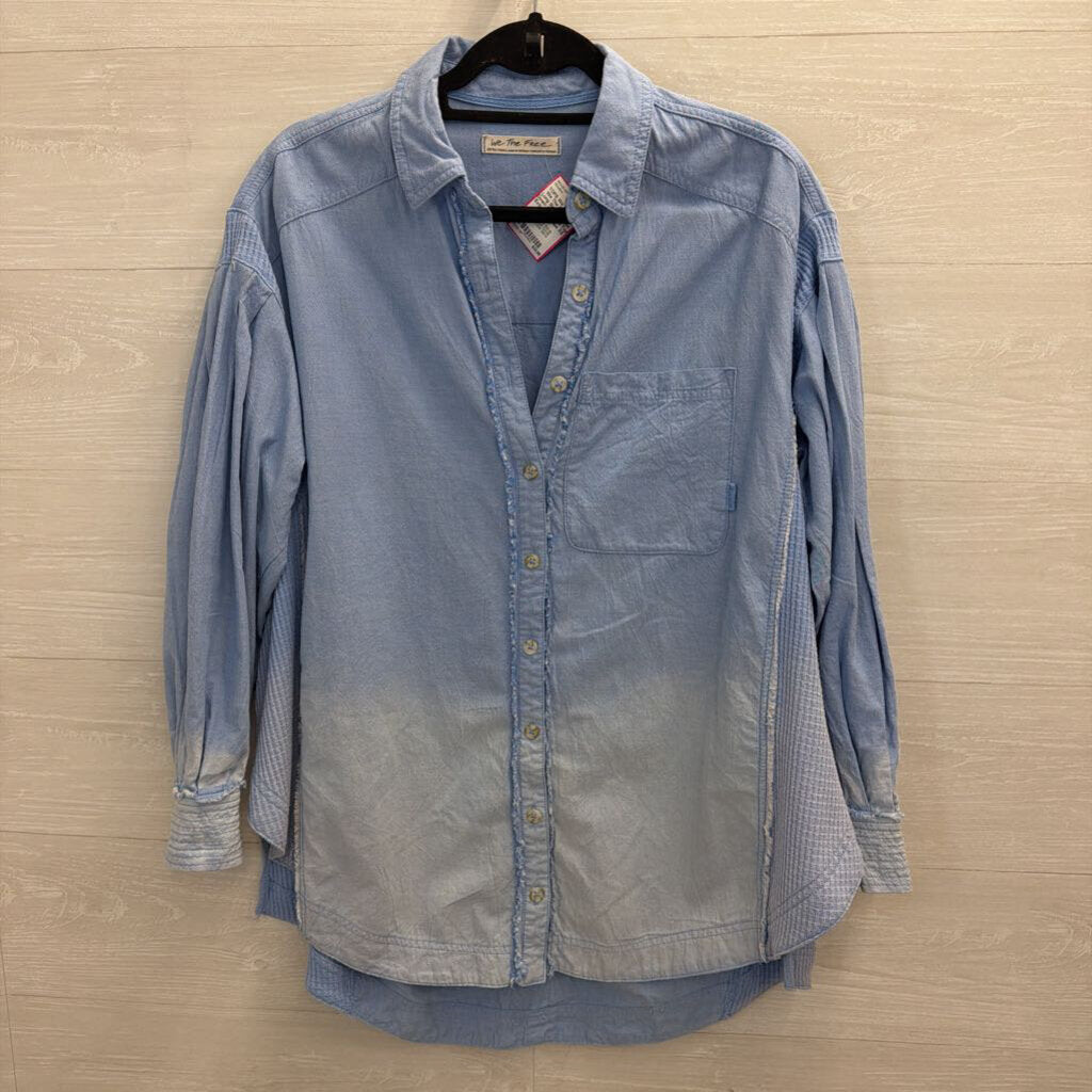 We The Free Blue Long Sleeve Button Down Oversized Top Extra Small