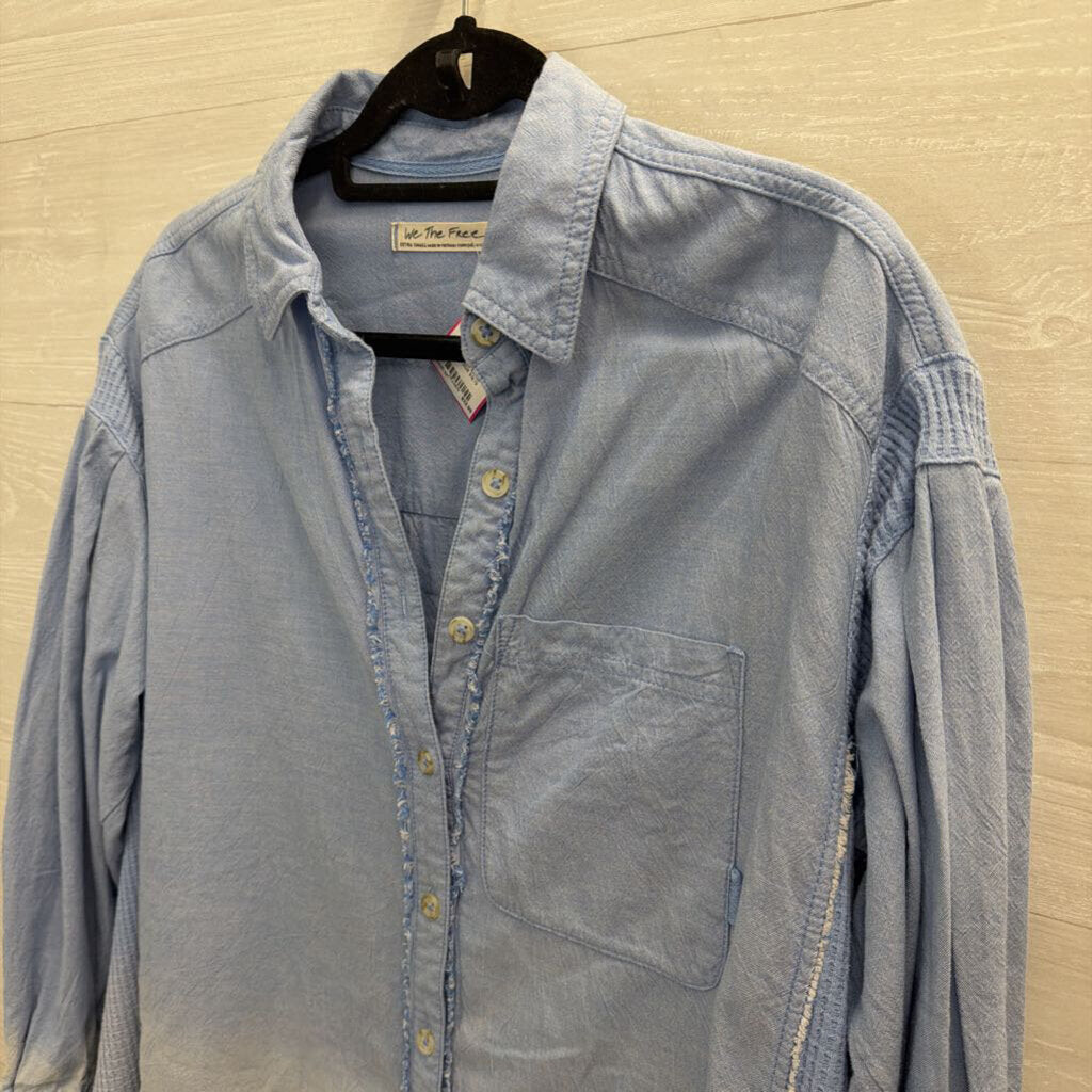 We The Free Blue Long Sleeve Button Down Oversized Top Extra Small