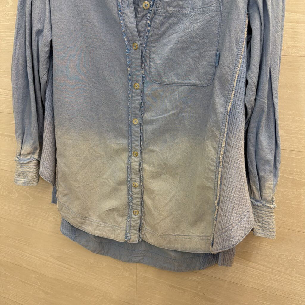 We The Free Blue Long Sleeve Button Down Oversized Top Extra Small