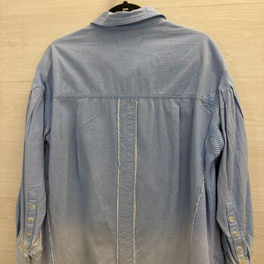 We The Free Blue Long Sleeve Button Down Oversized Top Extra Small