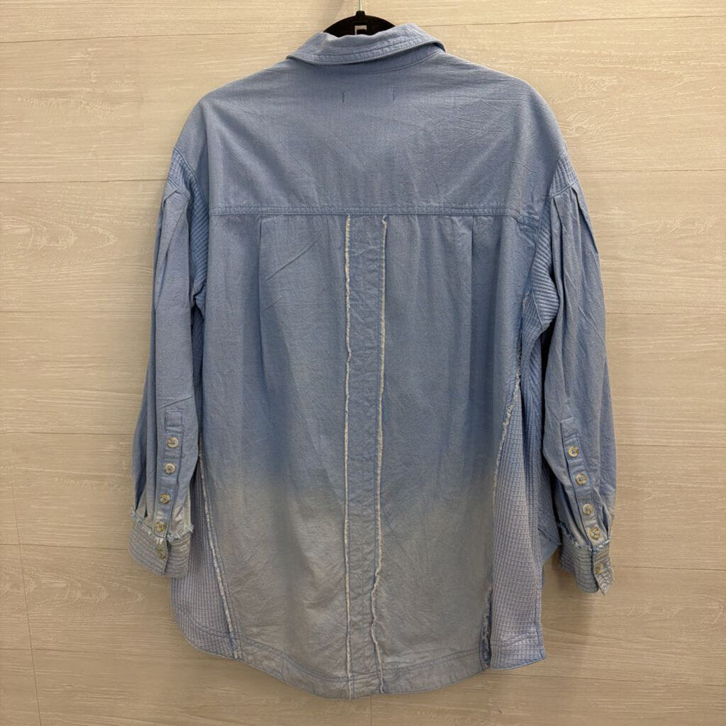 We The Free Blue Long Sleeve Button Down Oversized Top Extra Small