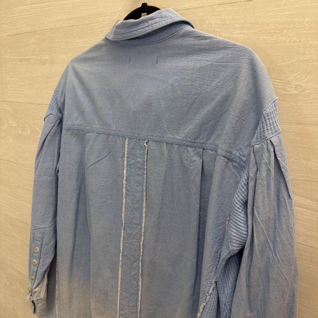 We The Free Blue Long Sleeve Button Down Oversized Top Extra Small