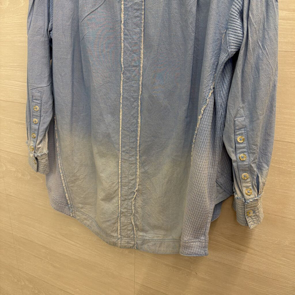 We The Free Blue Long Sleeve Button Down Oversized Top Extra Small