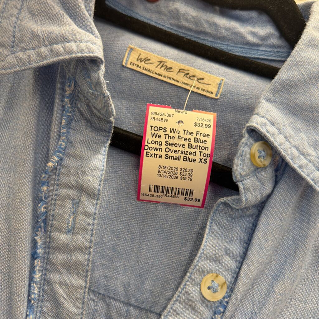 We The Free Blue Long Sleeve Button Down Oversized Top Extra Small