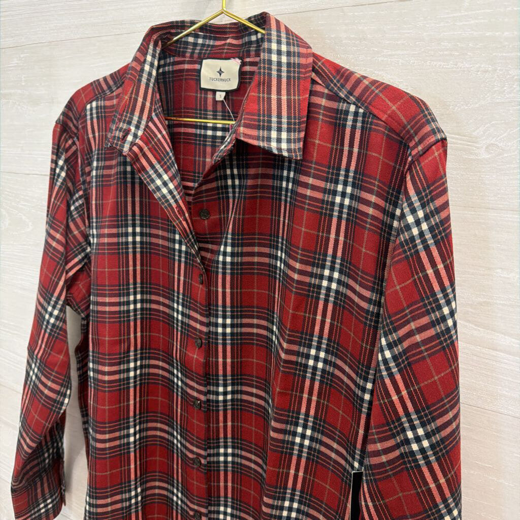Tuckernuck Red Plaid Long Sleeve Button Down Top Small