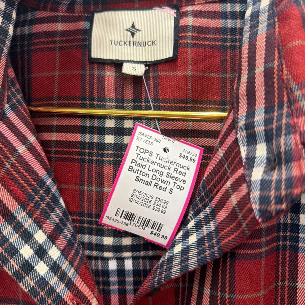 Tuckernuck Red Plaid Long Sleeve Button Down Top Small