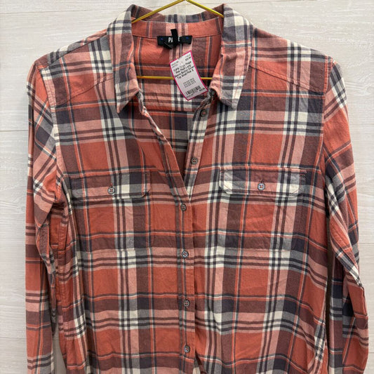 Paige Pink Plaid Long Sleeve Button Down Top Small