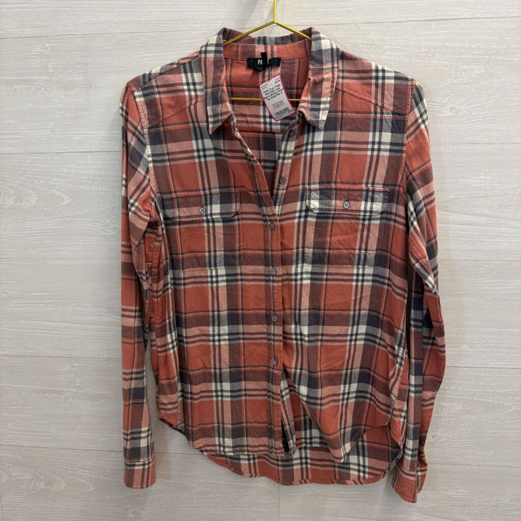 Paige Pink Plaid Long Sleeve Button Down Top Small