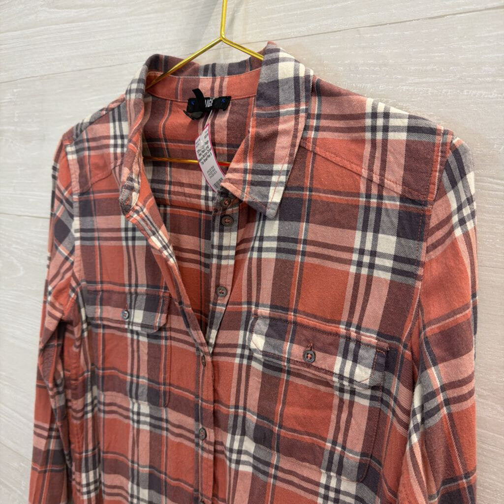 Paige Pink Plaid Long Sleeve Button Down Top Small