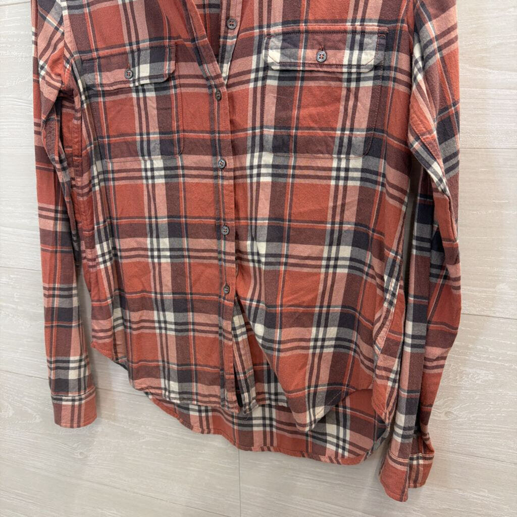 Paige Pink Plaid Long Sleeve Button Down Top Small