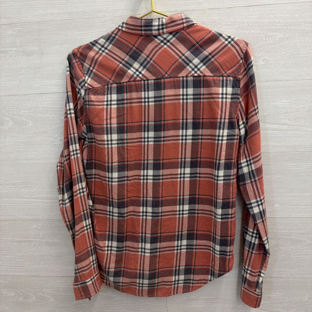 Paige Pink Plaid Long Sleeve Button Down Top Small
