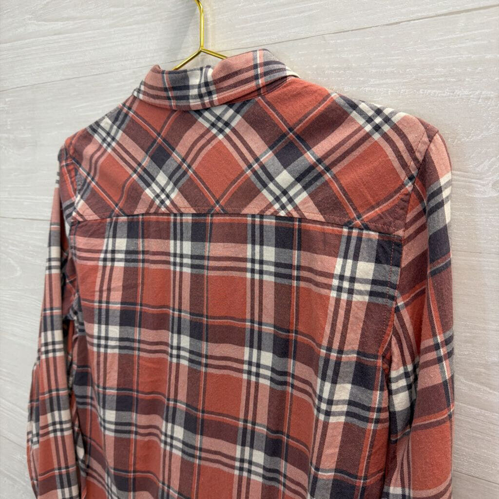 Paige Pink Plaid Long Sleeve Button Down Top Small