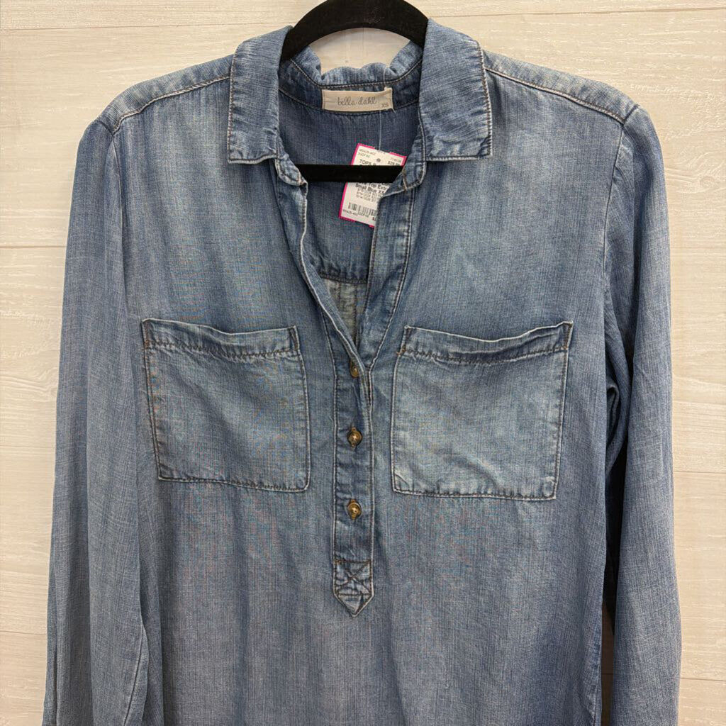 Bella Dahl Blue Chambray Half Button Down Long Sleeve Top Extra Small