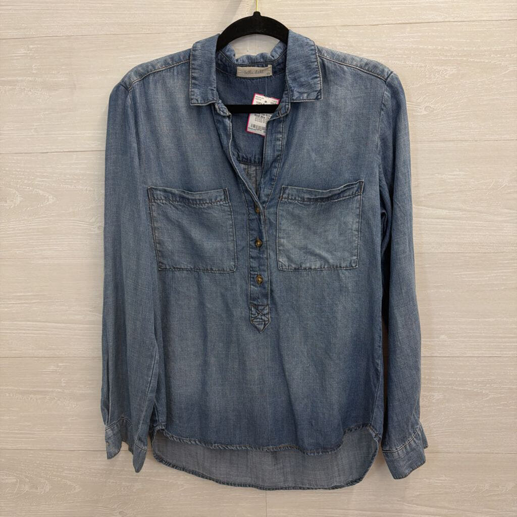 Bella Dahl Blue Chambray Half Button Down Long Sleeve Top Extra Small