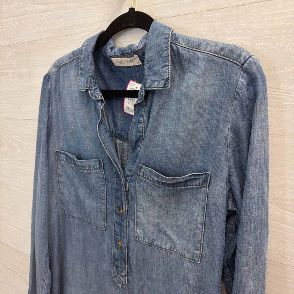 Bella Dahl Blue Chambray Half Button Down Long Sleeve Top Extra Small