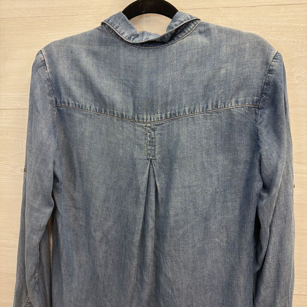 Bella Dahl Blue Chambray Half Button Down Long Sleeve Top Extra Small