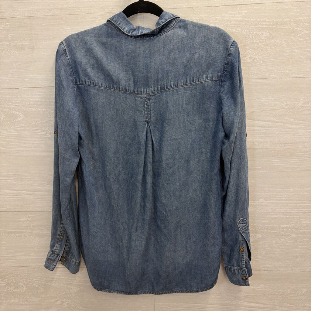 Bella Dahl Blue Chambray Half Button Down Long Sleeve Top Extra Small