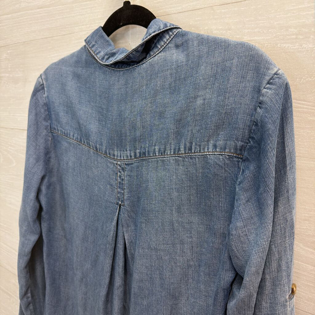 Bella Dahl Blue Chambray Half Button Down Long Sleeve Top Extra Small