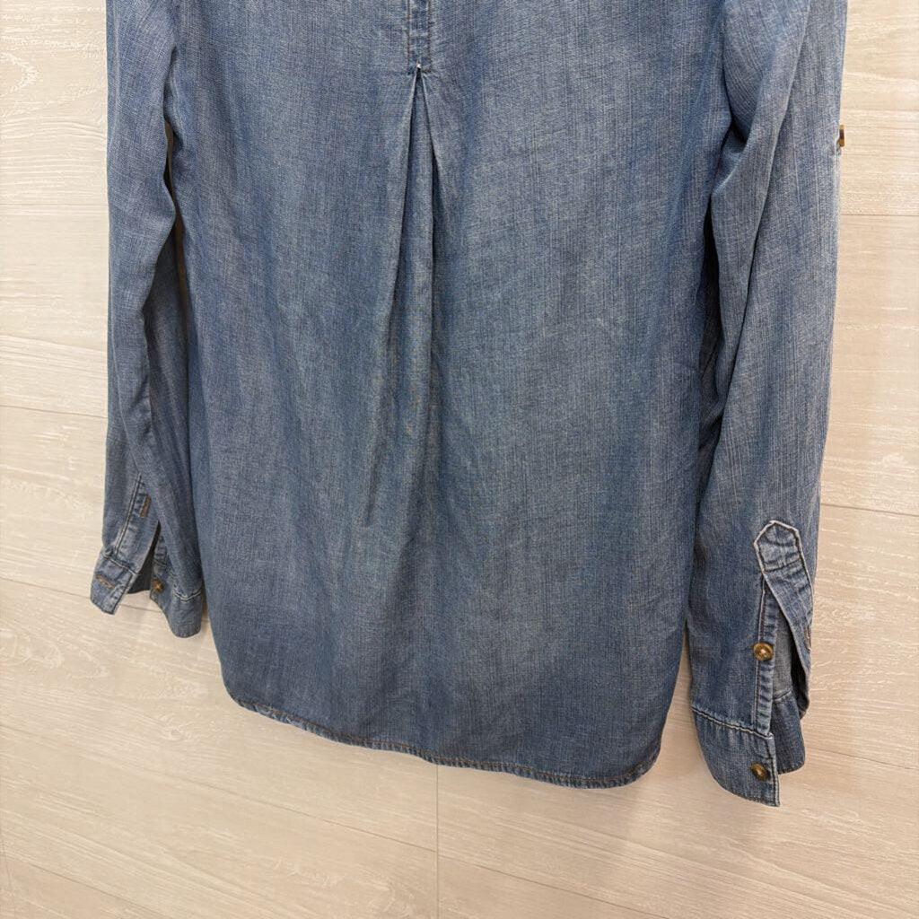 Bella Dahl Blue Chambray Half Button Down Long Sleeve Top Extra Small
