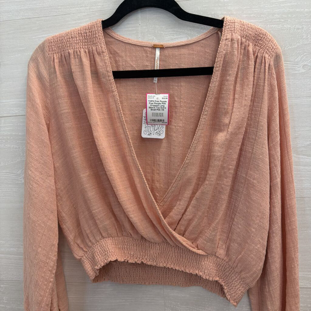 Free People Pink Cropped Long Sleeve Top Extra Small