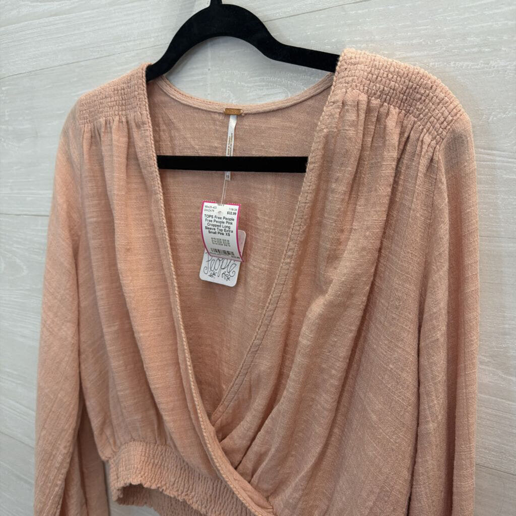 Free People Pink Cropped Long Sleeve Top Extra Small
