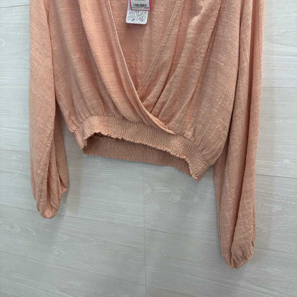 Free People Pink Cropped Long Sleeve Top Extra Small