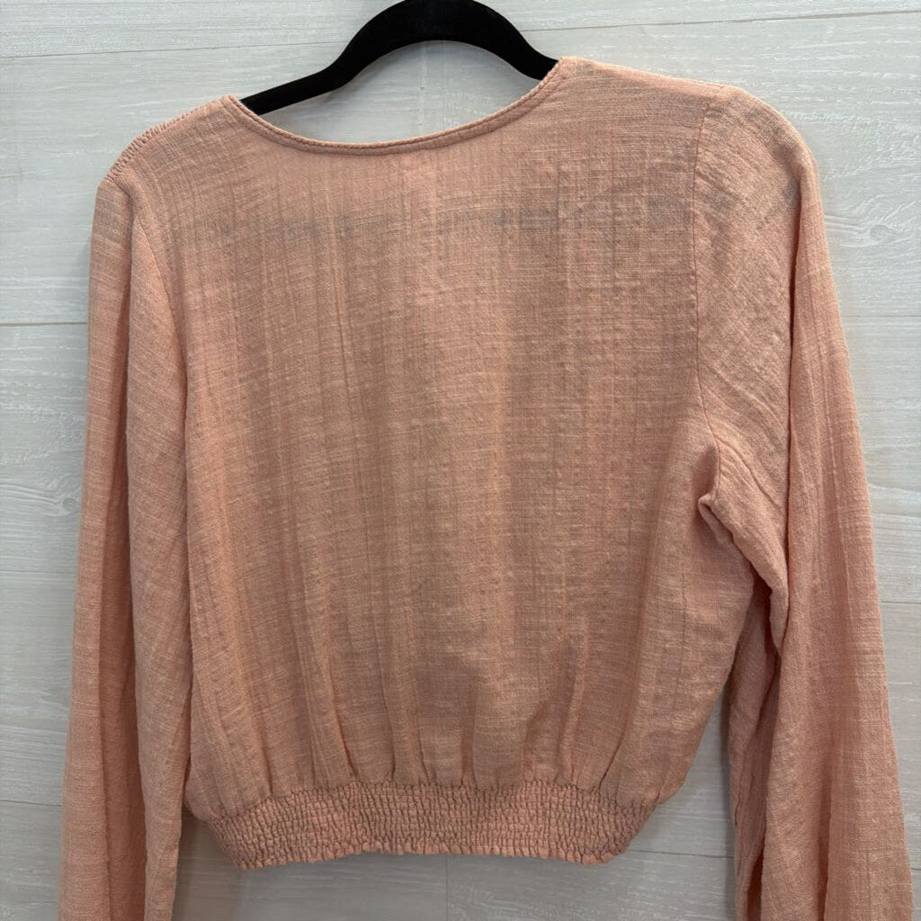 Free People Pink Cropped Long Sleeve Top Extra Small