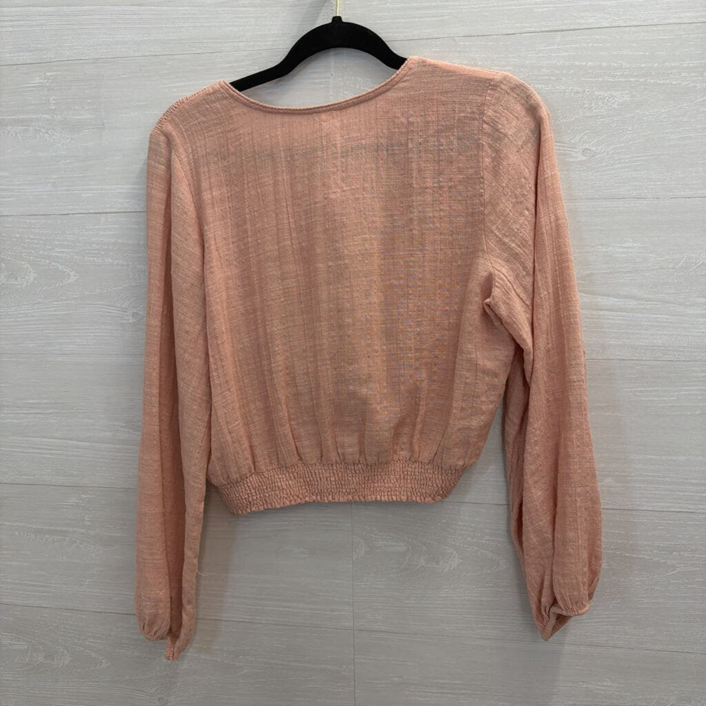 Free People Pink Cropped Long Sleeve Top Extra Small