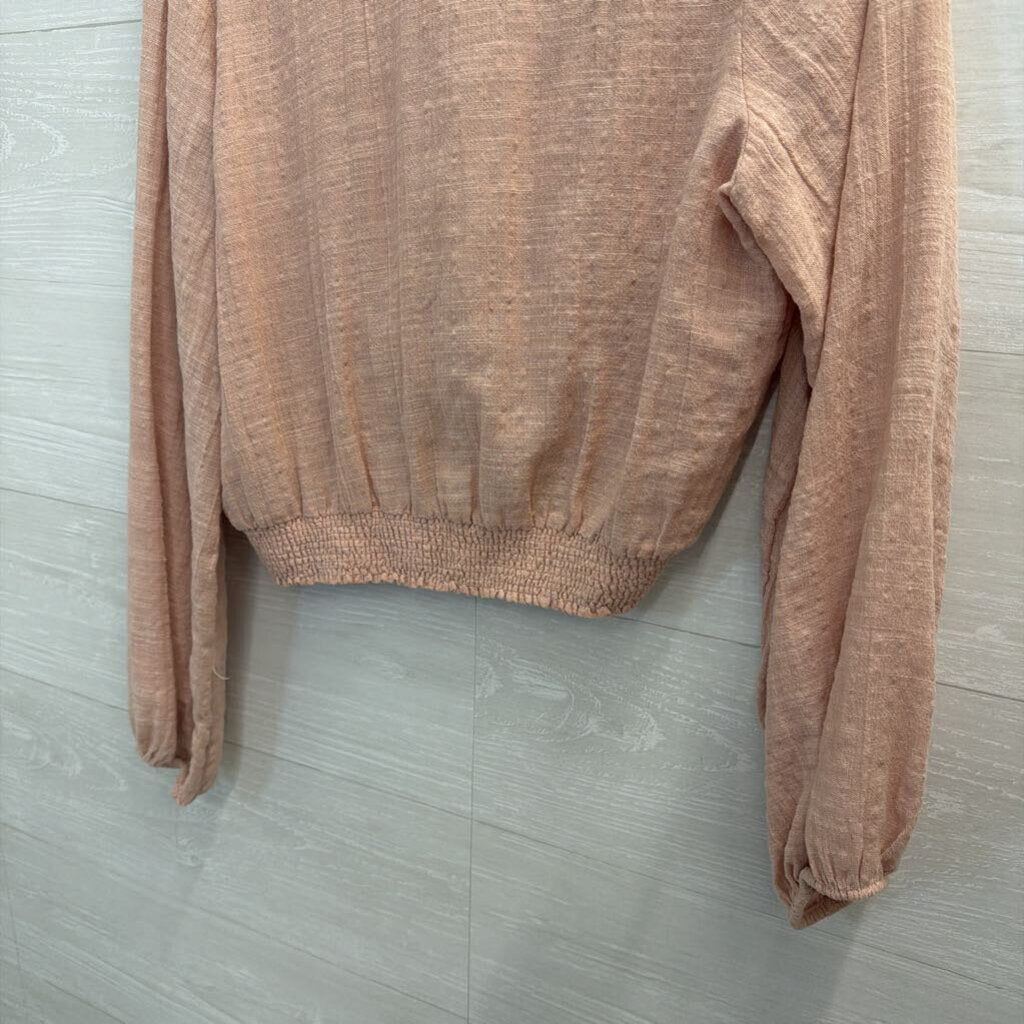 Free People Pink Cropped Long Sleeve Top Extra Small
