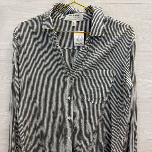 Cloth and Stone Grey/ White Striped Long Sleeve Button Down Top Small