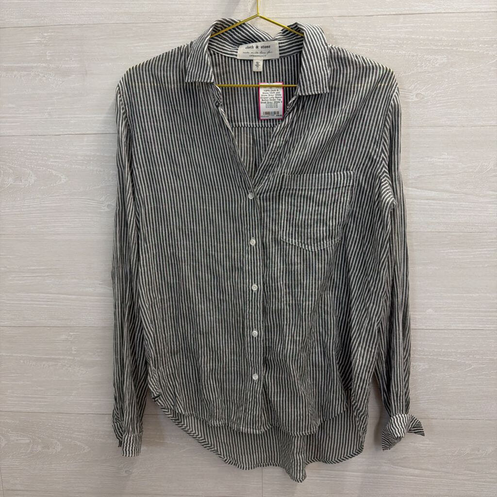 Cloth and Stone Grey/ White Striped Long Sleeve Button Down Top Small