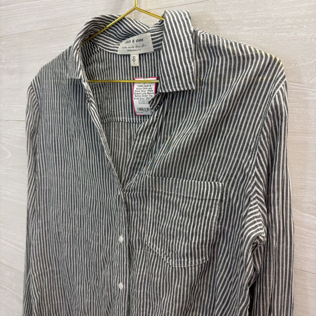 Cloth and Stone Grey/ White Striped Long Sleeve Button Down Top Small
