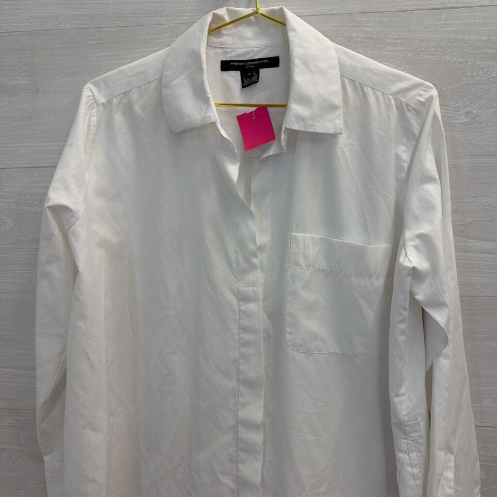 French Connection White Long Sleeve Button Down Top Extra Small