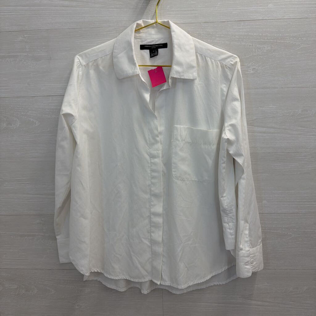 French Connection White Long Sleeve Button Down Top Extra Small