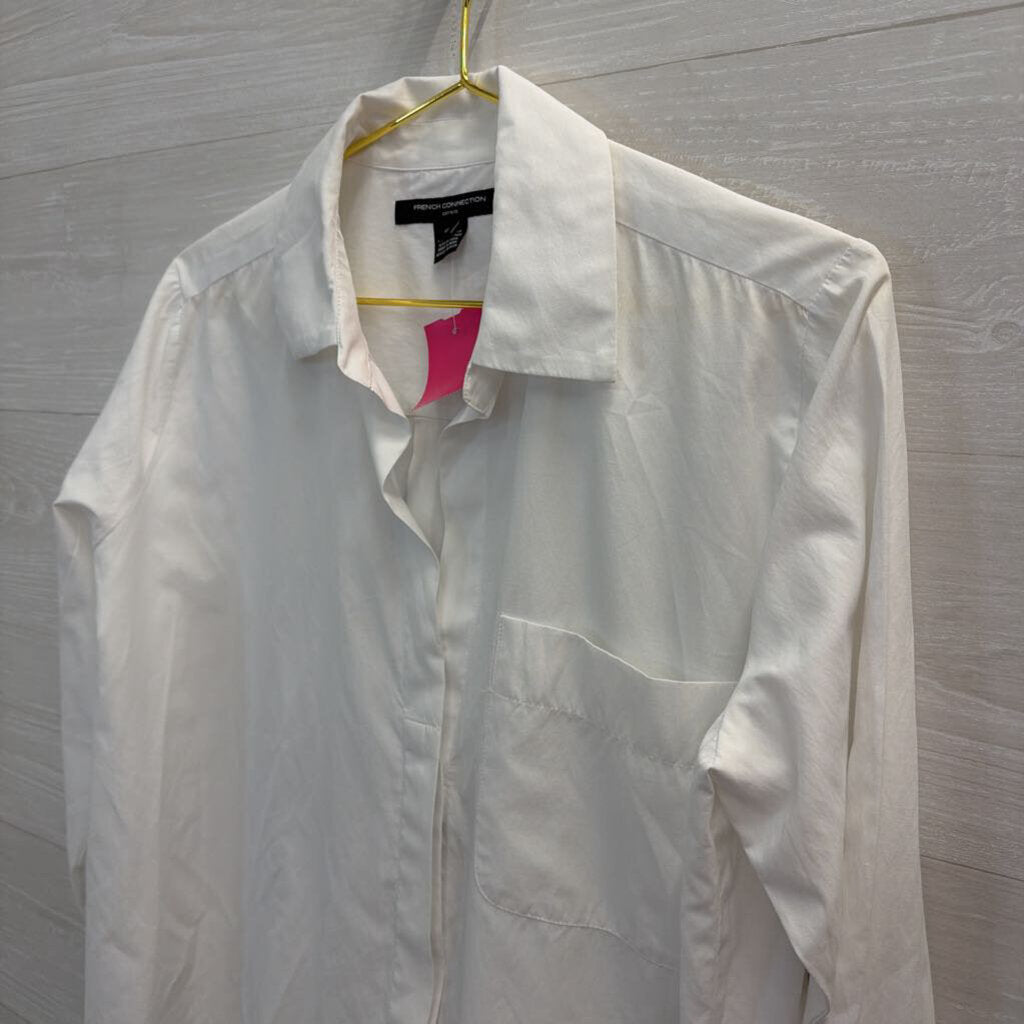 French Connection White Long Sleeve Button Down Top Extra Small
