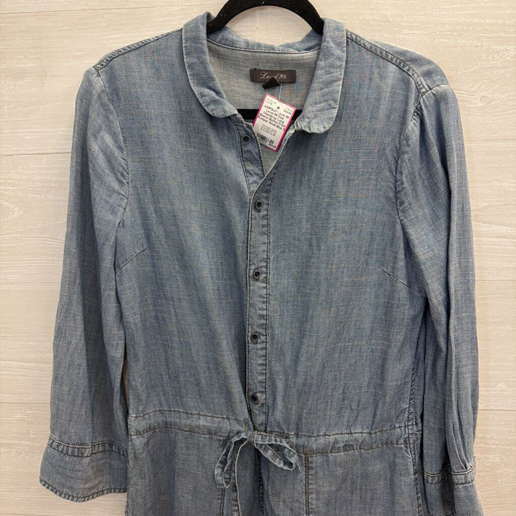 Level 99 Blue Chambray Long Sleeve Button Front Romper Small