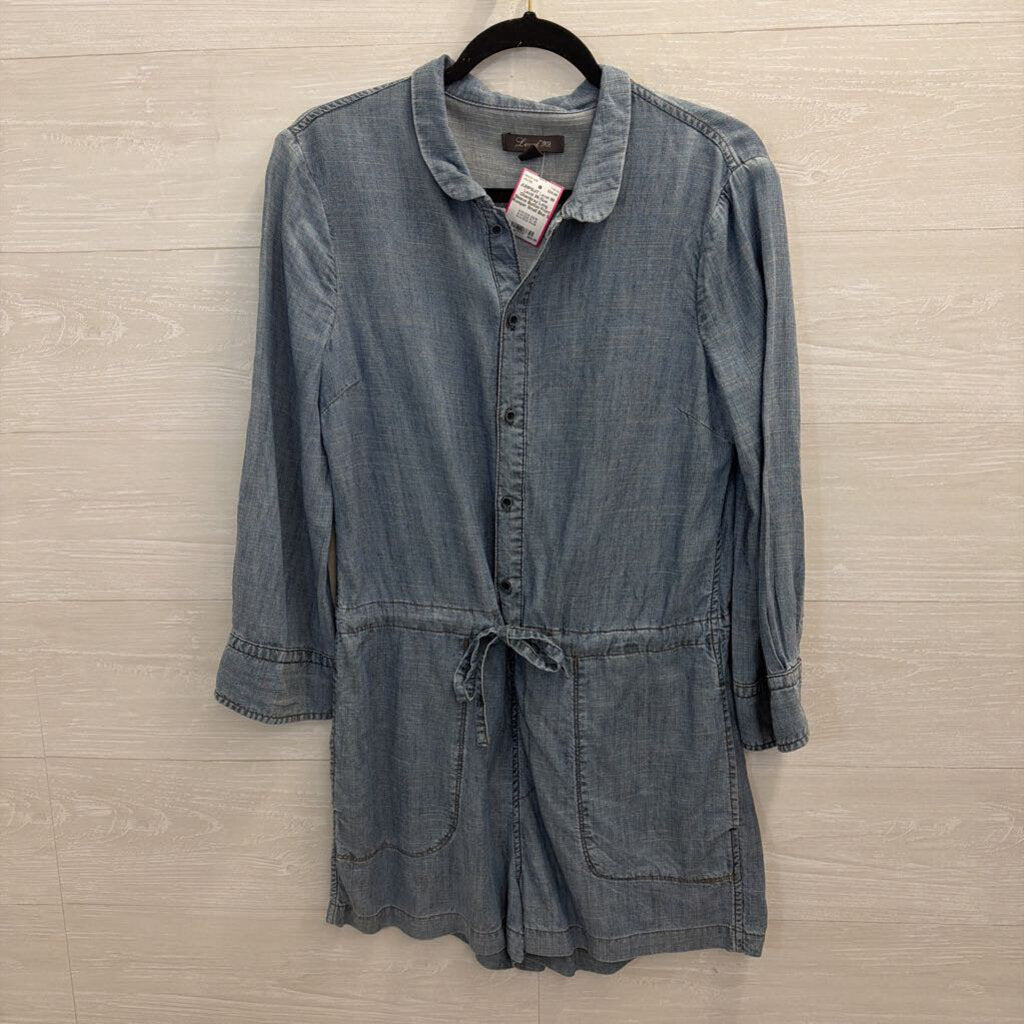 Level 99 Blue Chambray Long Sleeve Button Front Romper Small