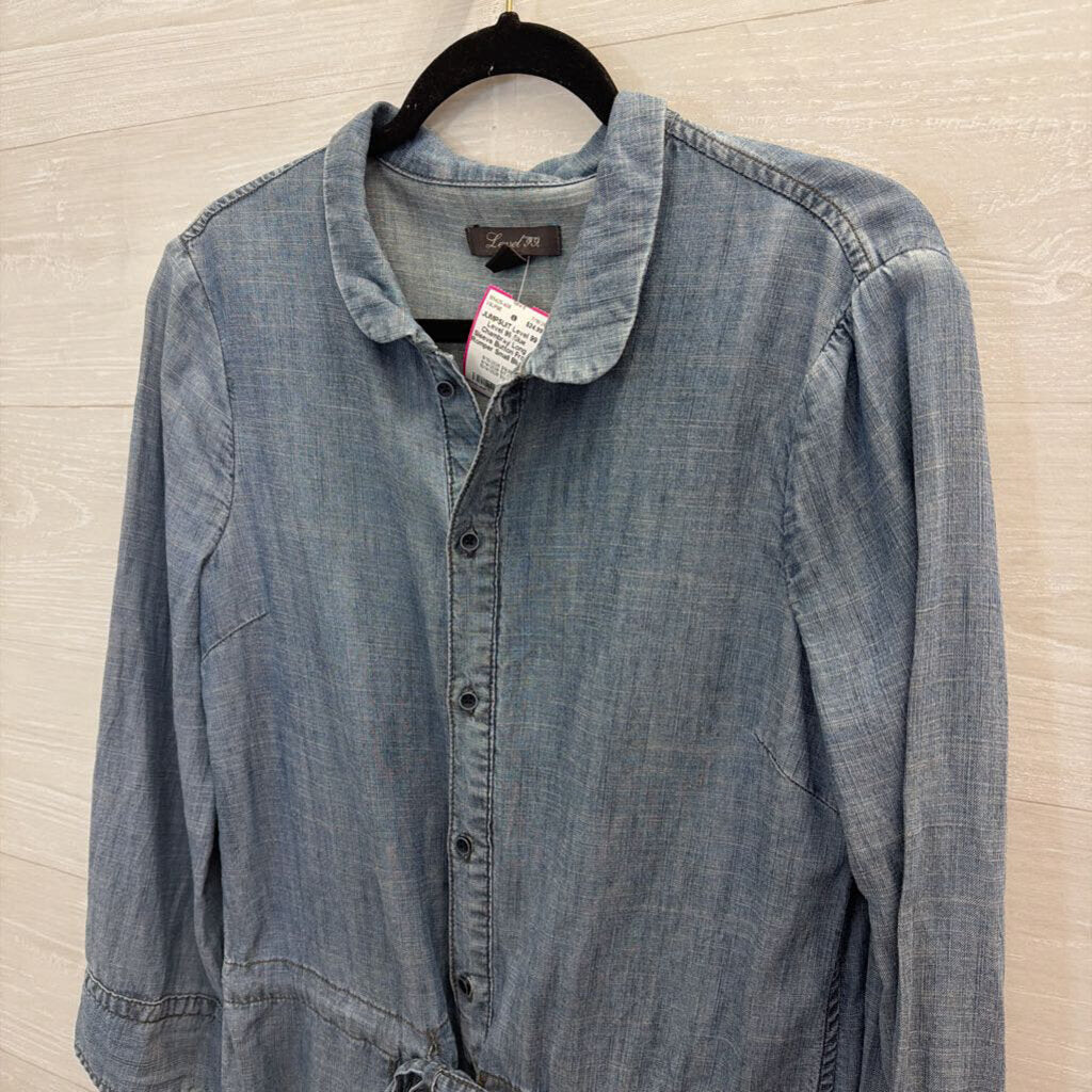 Level 99 Blue Chambray Long Sleeve Button Front Romper Small