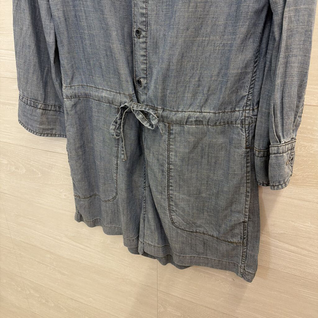 Level 99 Blue Chambray Long Sleeve Button Front Romper Small